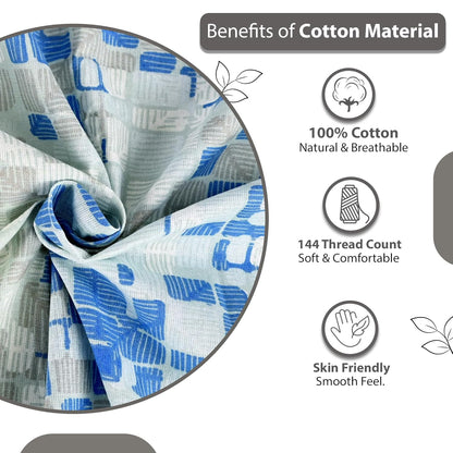 Grey & Blue Mosaic Bloom 144 TC Cotton Double Bedsheet With 2 Pillowcovers