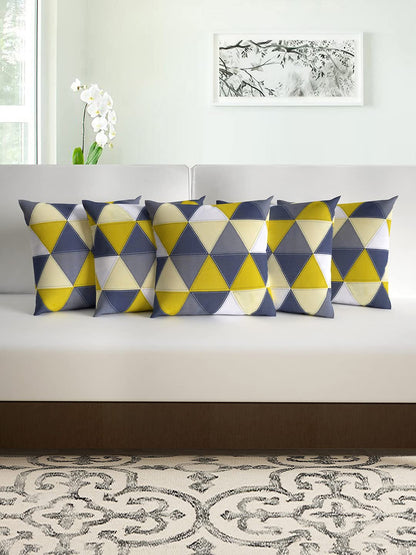 Yellow Triangle Pattern Microfiber Cushion Covers Set of 5  16x16 Inchs (40x40,CM)