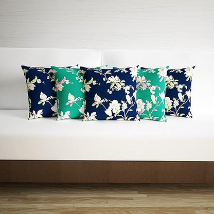 Premium Microfiber Cushion Covers – Soft Pillow Cover Set (5 Pcs) - Green & Navy Blue