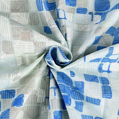 Grey & Blue Mosaic Bloom 144 TC Cotton Double Bedsheet With 2 Pillowcovers