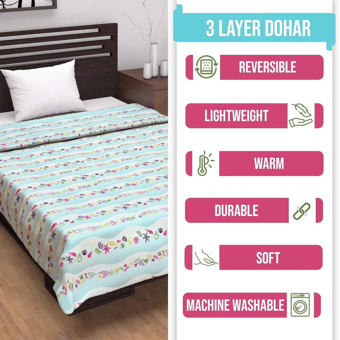 Mint Sky All Season AC Dohar for Single Bed