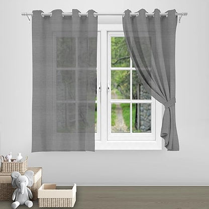 Poplin Sheer Window Curtain Soft Decorative Panel (Set of 1) - Grey