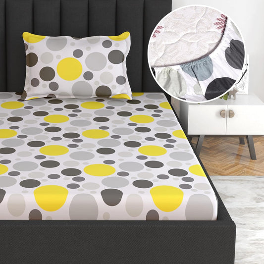 Lemon Verbena Polka Dots Elastic Fitted Bedsheet For Single Bed