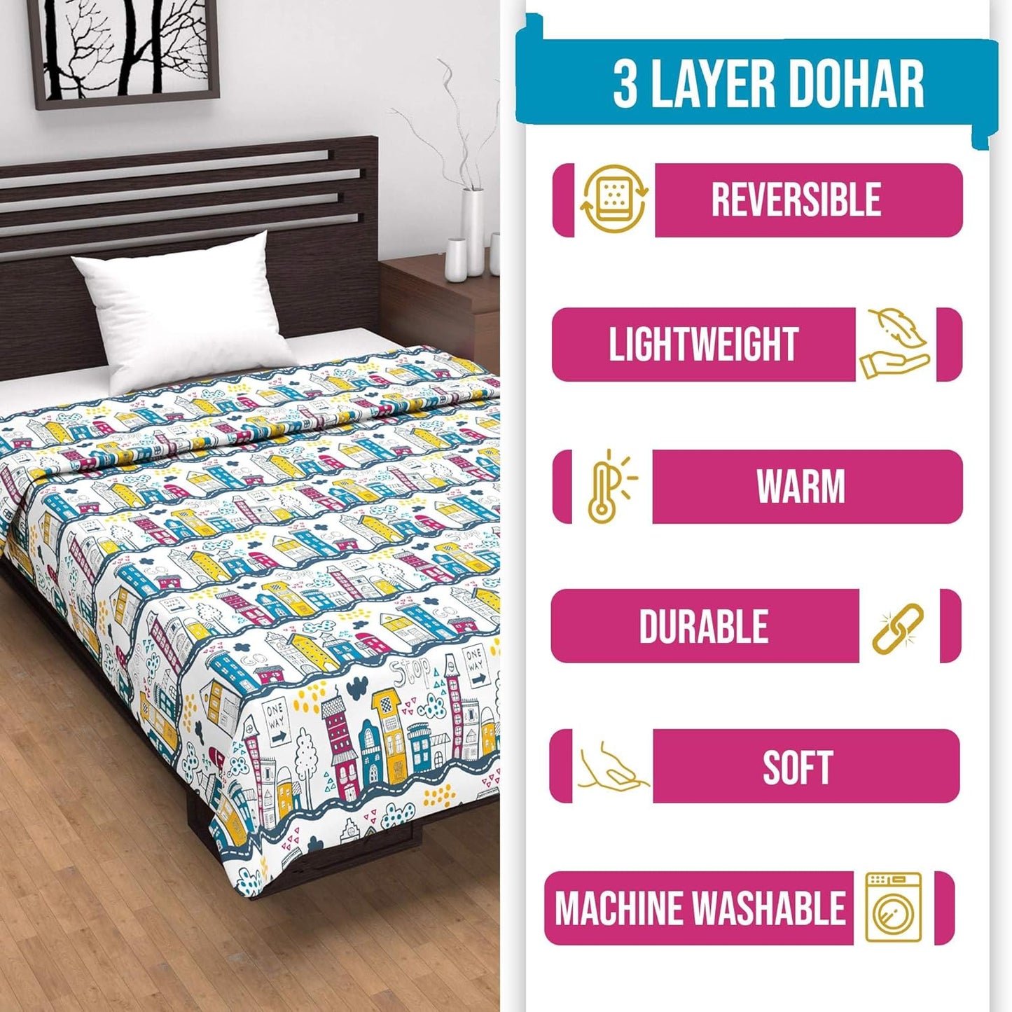 Misty White All Season AC Dohar for Single Bed