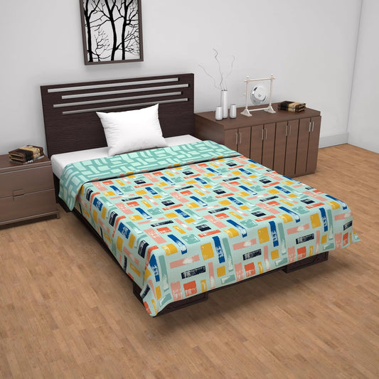 Teal Grey Abstract Single Bed Dohar – 120 GSM Microfiber