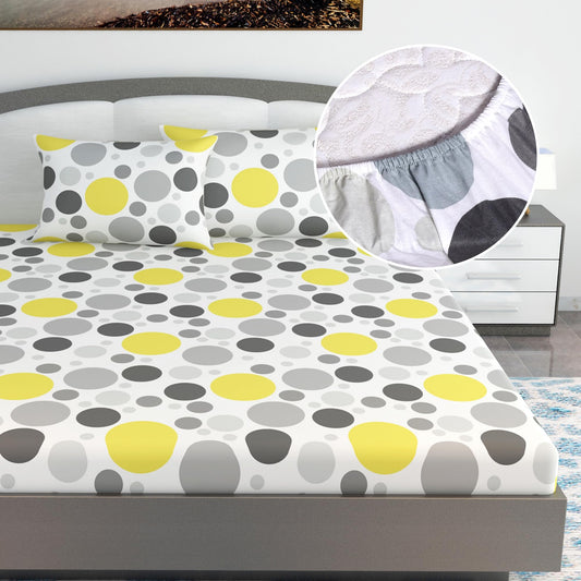 Lemon Verbena Polka Dots Elastic Fitted King Bed Bedsheet