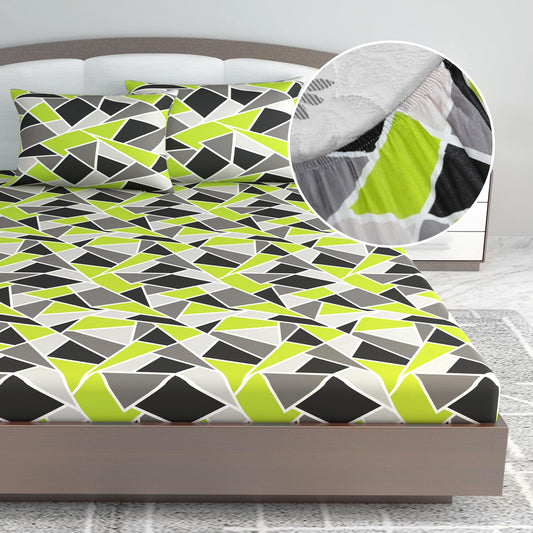 Triangle Green Elastic Fitted King Bed Bedsheet