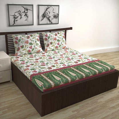 Traditional Pattern 100% Cotton Bedsheet for Double Bed with Pillow Covers