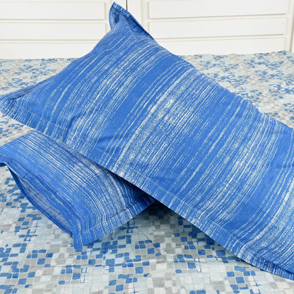 Grey & Blue Mosaic Bloom 144 TC Cotton Double Bedsheet With 2 Pillowcovers