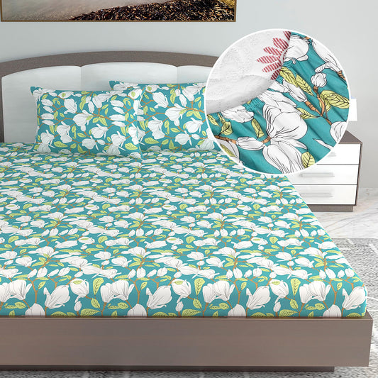Magnolia Floral Elastic Fitted King Bed Bedsheet