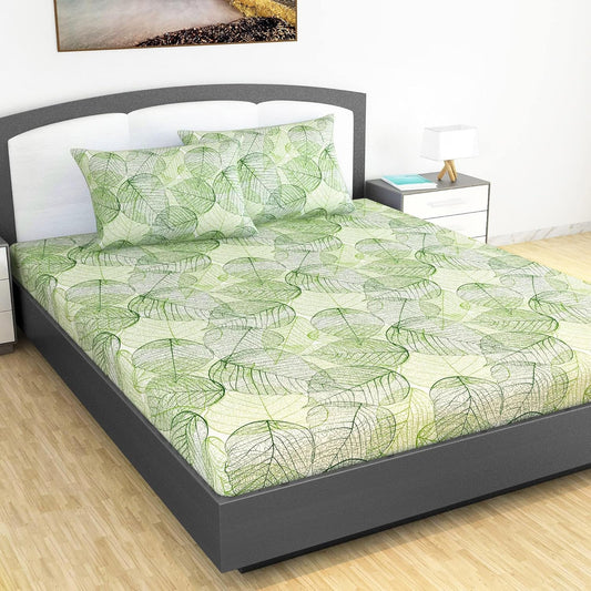 Green Dry Leaf Texture Bedsheet For King Size