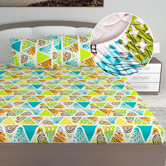 Triangle Candy Print Elastic Fitted King Bed Bedsheet
