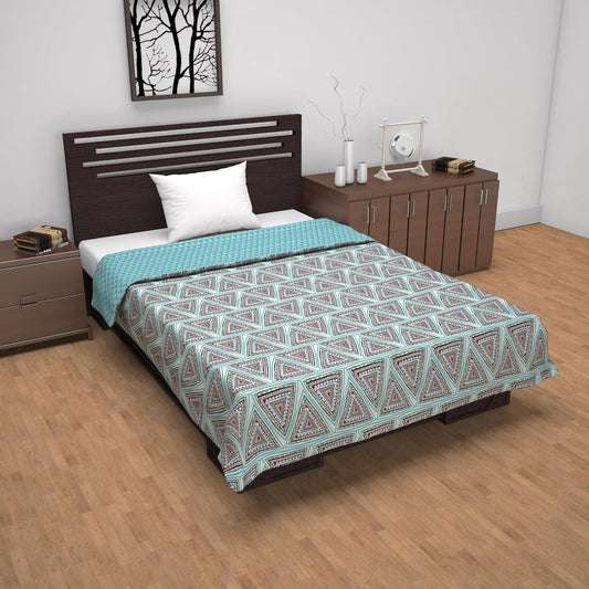 Turquoise Blue Geometric Dohar For Single Bed – 120 GSM Microfiber