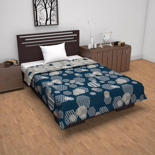 Midnight Grey Geometric Single Bed Dohar – 120 GSM Microfiber