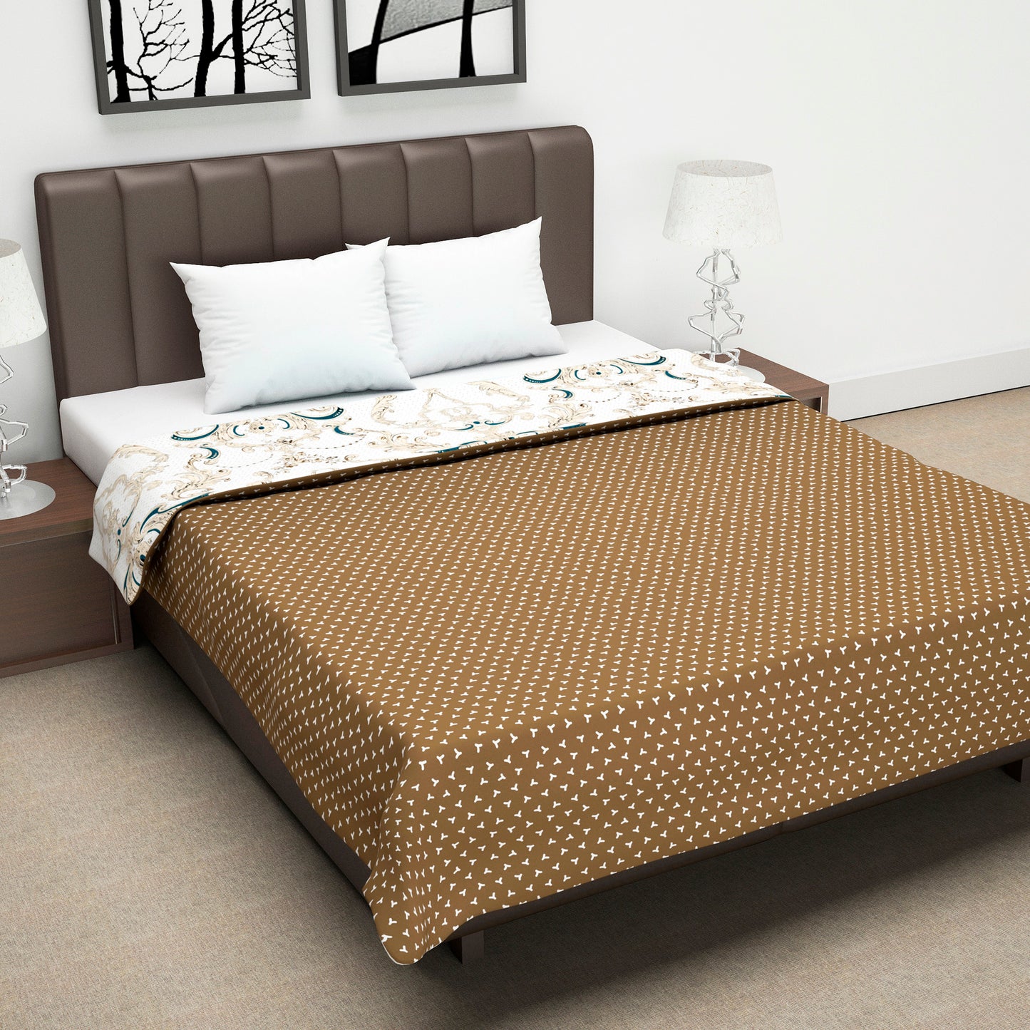 Kalamkari Beige Microfiber Soft Double Bed Dohar