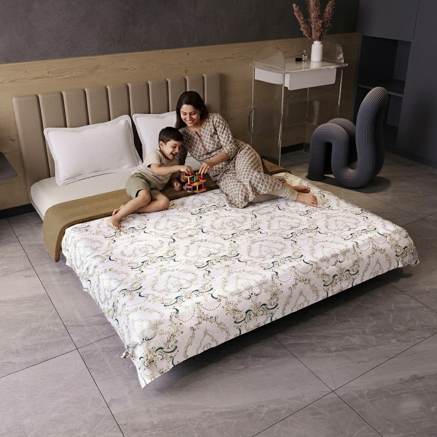 Kalamkari Beige Microfiber Soft Double Bed Dohar