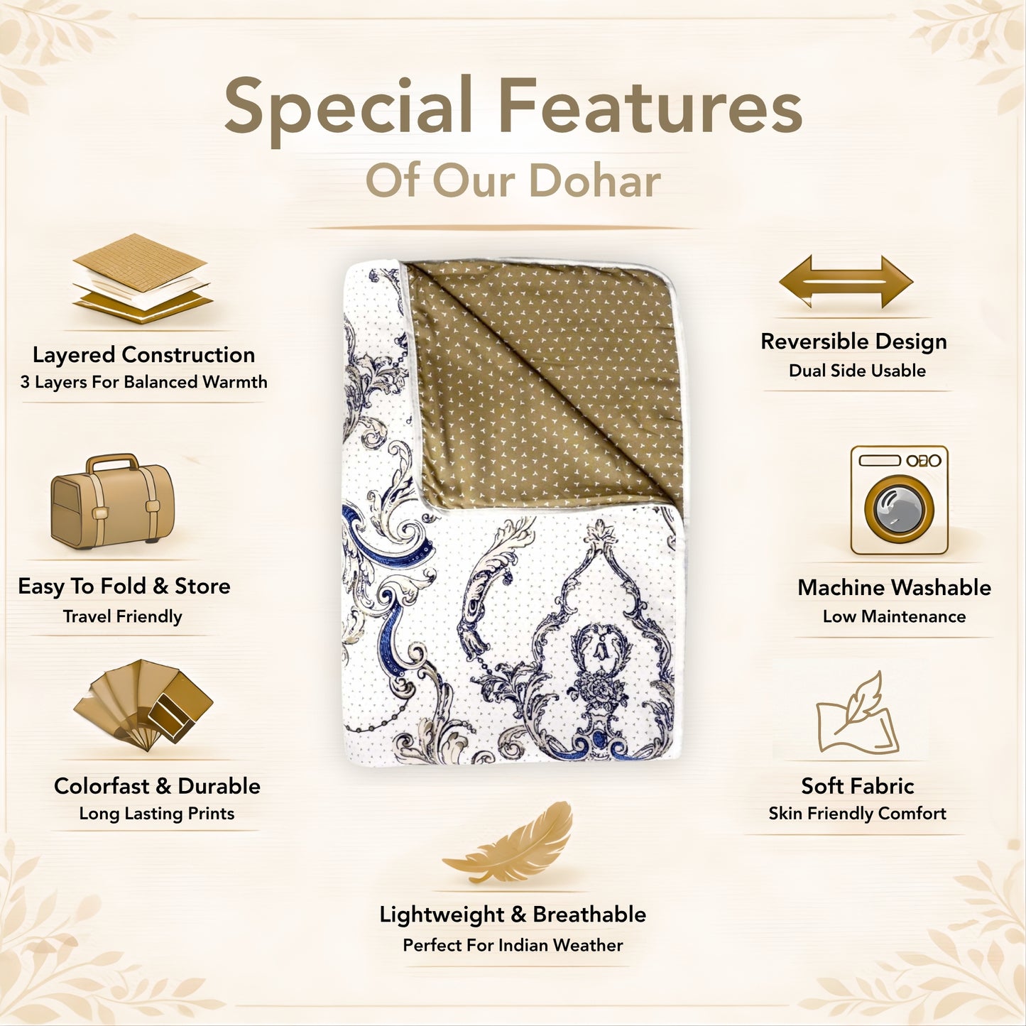 Kalamkari Beige Microfiber Soft Double Bed Dohar