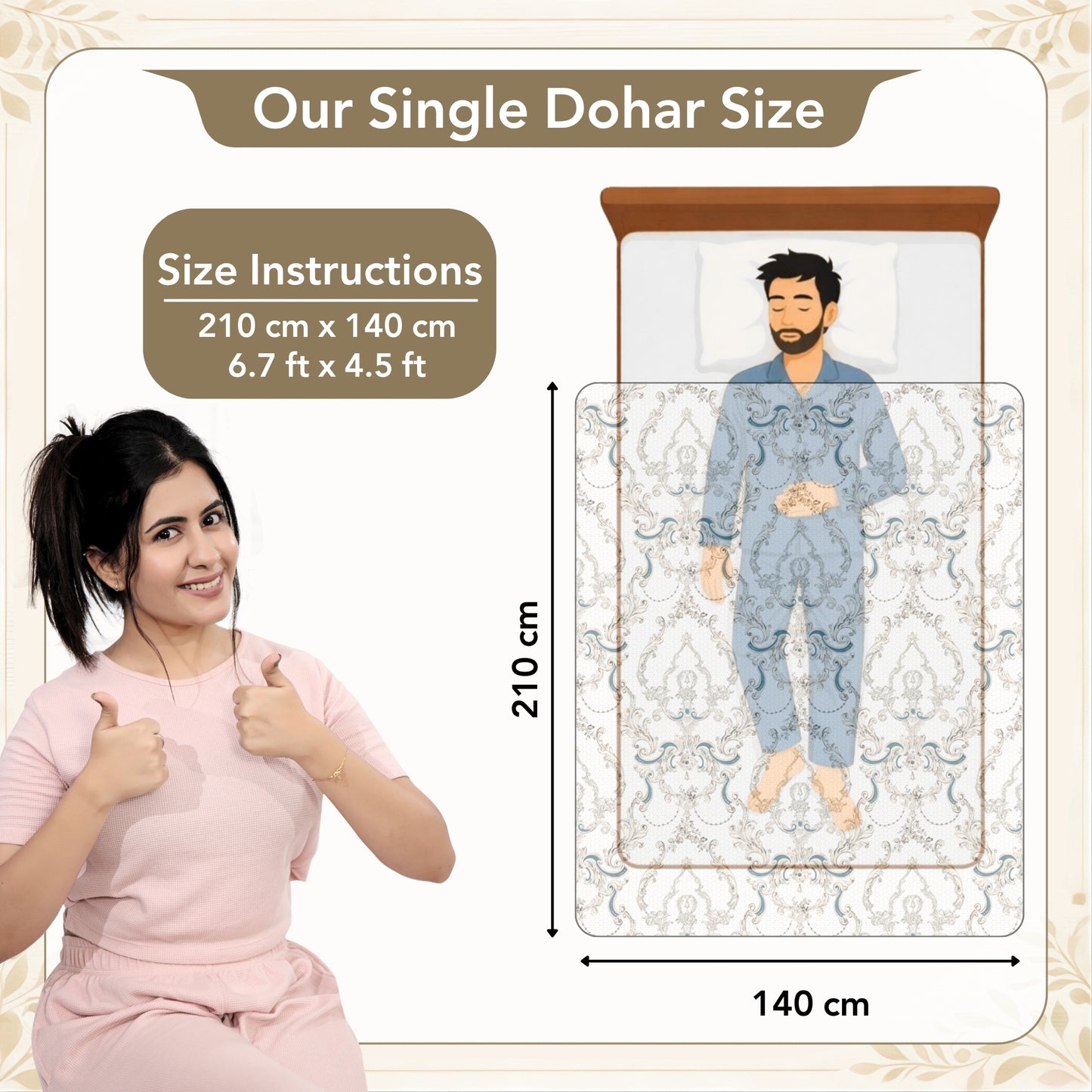 Kalamkari Beige Microfiber Soft Single Bed Dohar