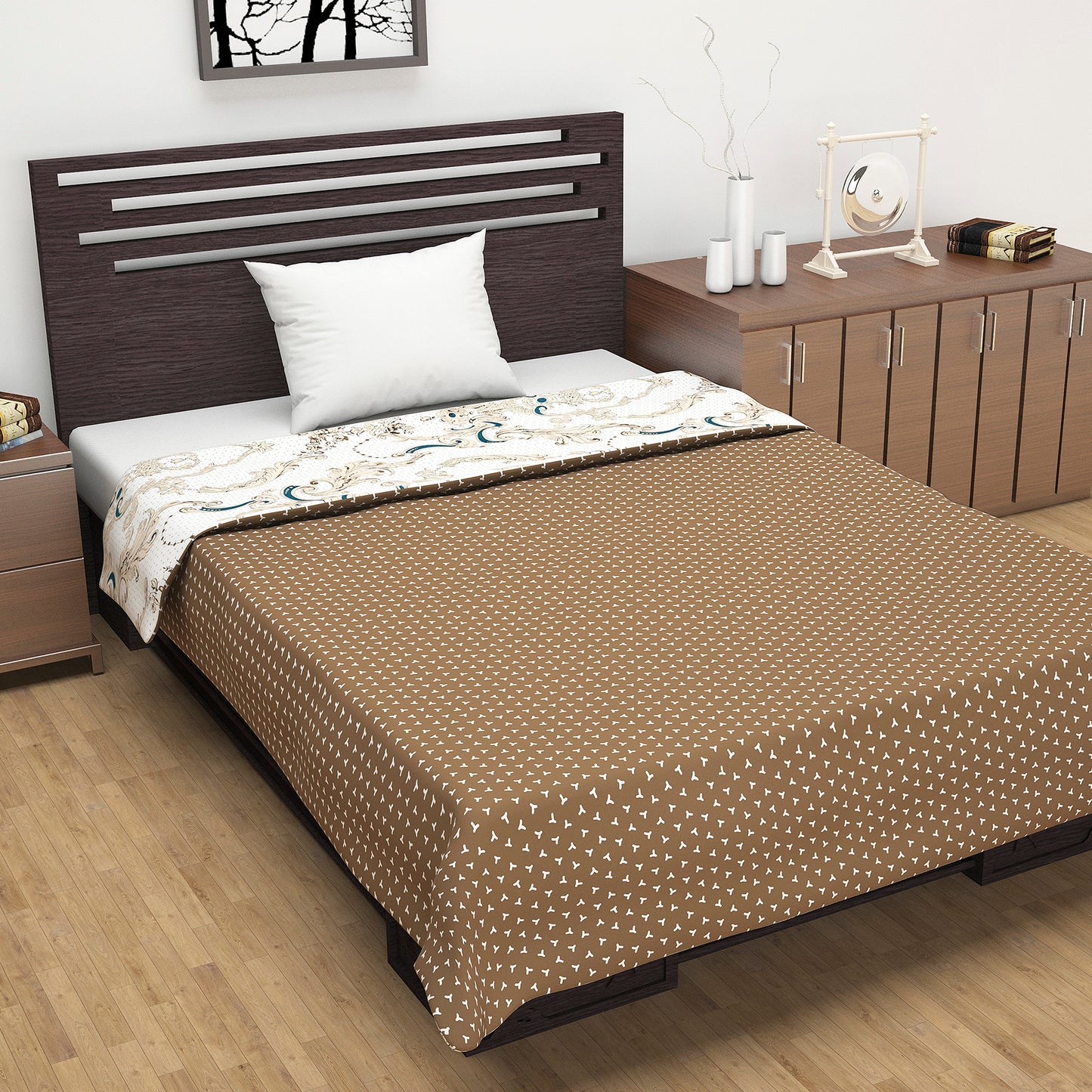 Kalamkari Beige Microfiber Soft Single Bed Dohar