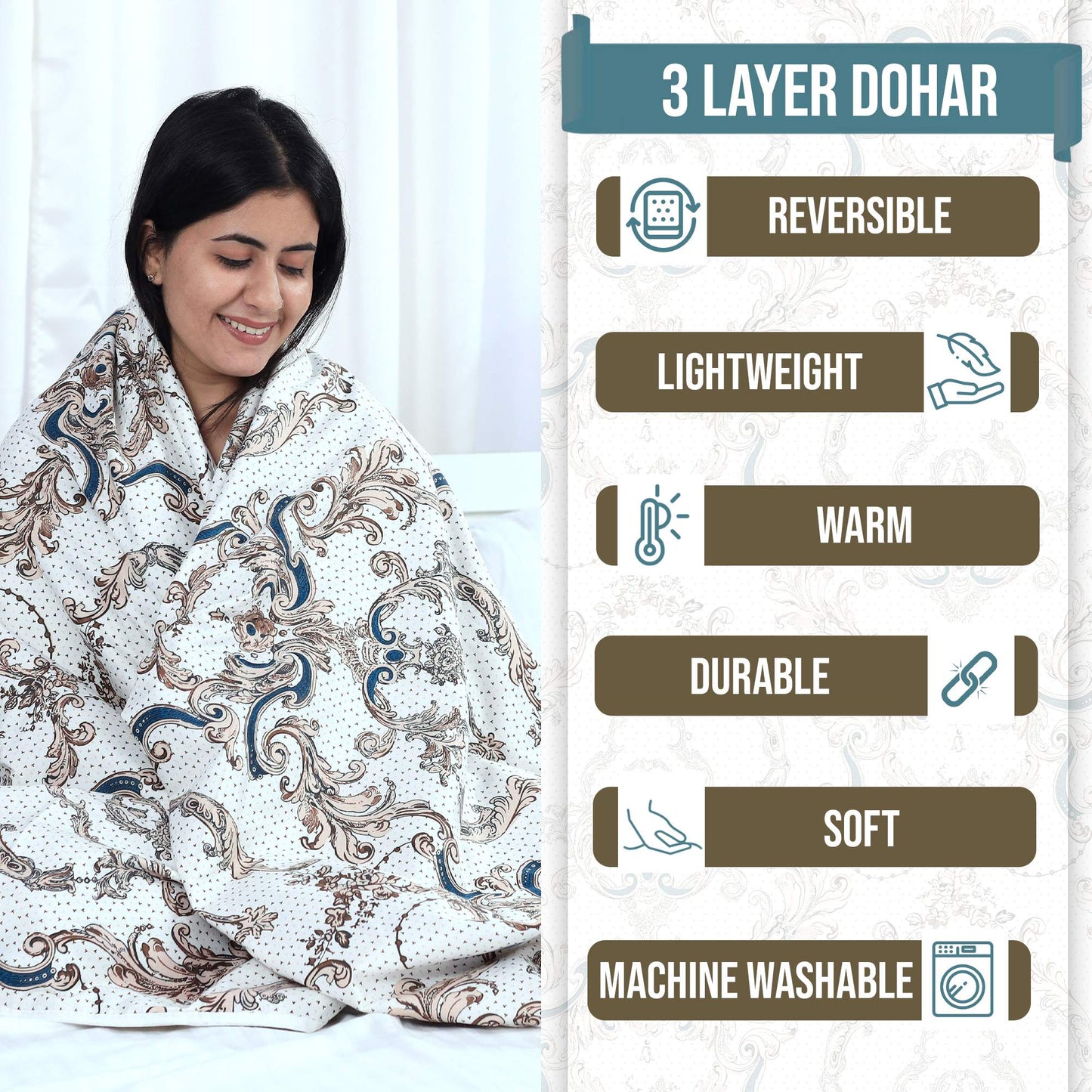 Kalamkari Beige Microfiber Soft Single Bed Dohar