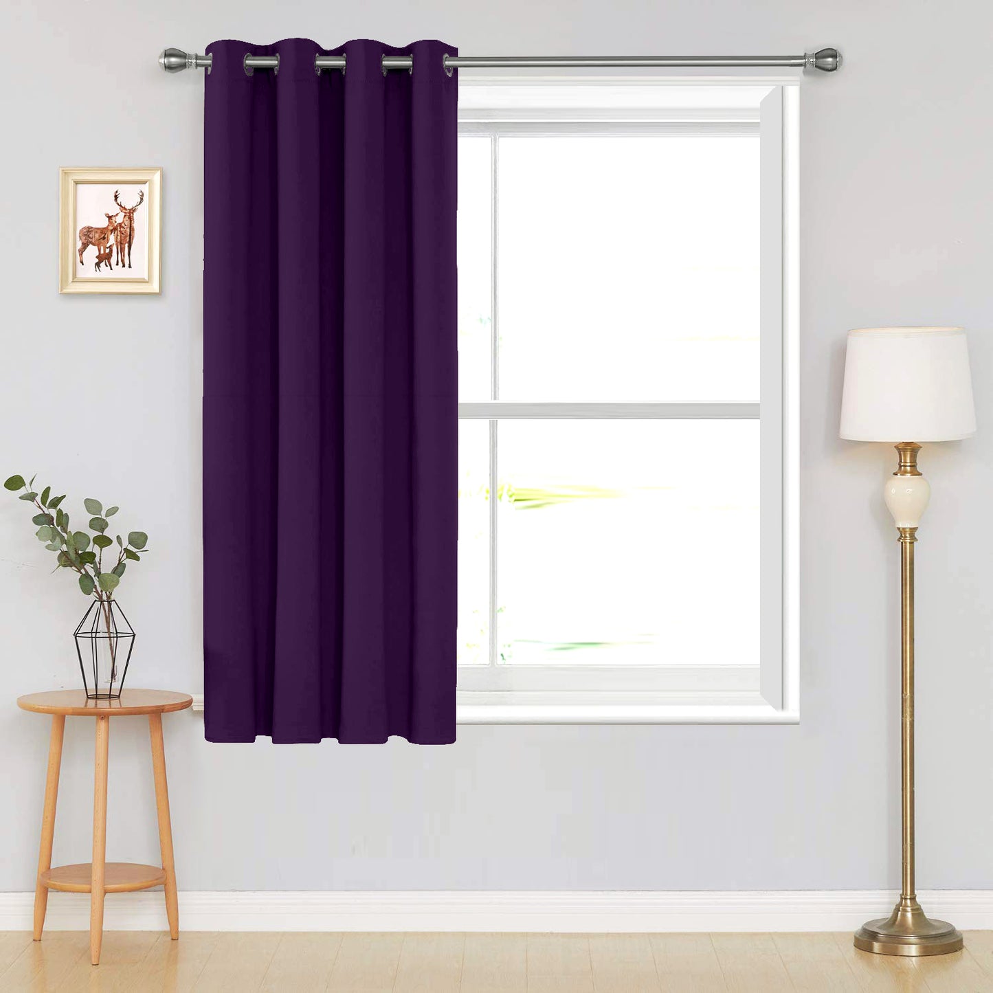 Micro Twill Blackout Window Curtain Light Blocking Privacy - 1 Piece (Purple)