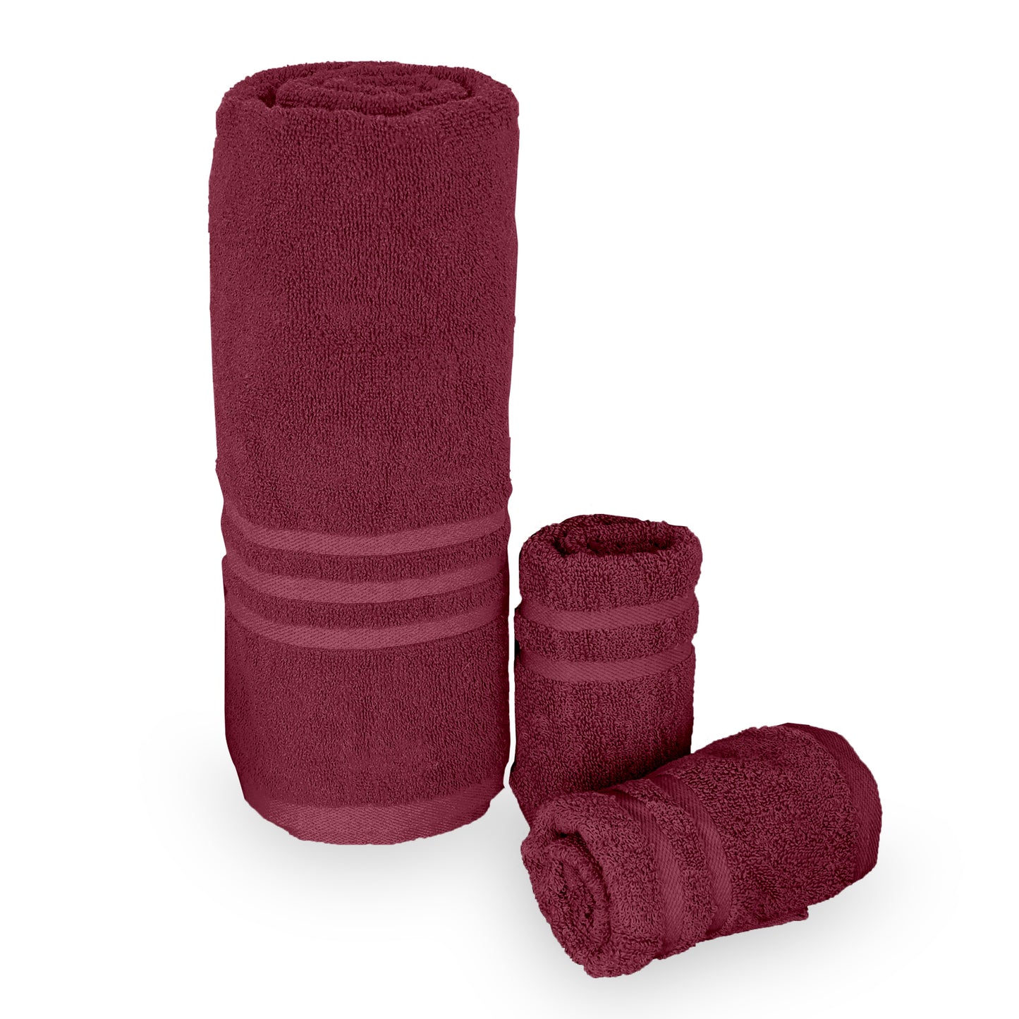 Maroon Cotton Bath & Hand Towel Combo (1 Bath 150x75 cm & 2 Hand 40x60 cm)