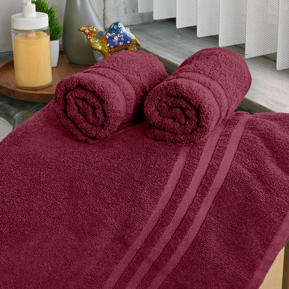 Maroon Cotton Bath & Hand Towel Combo (1 Bath 150x75 cm & 2 Hand 40x60 cm)