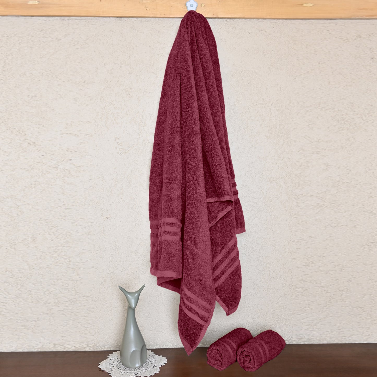 Maroon Cotton Bath & Hand Towel Combo (1 Bath 150x75 cm & 2 Hand 40x60 cm)