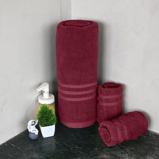 Maroon Cotton Bath & Hand Towel Combo (1 Bath 150x75 cm & 2 Hand 40x60 cm)