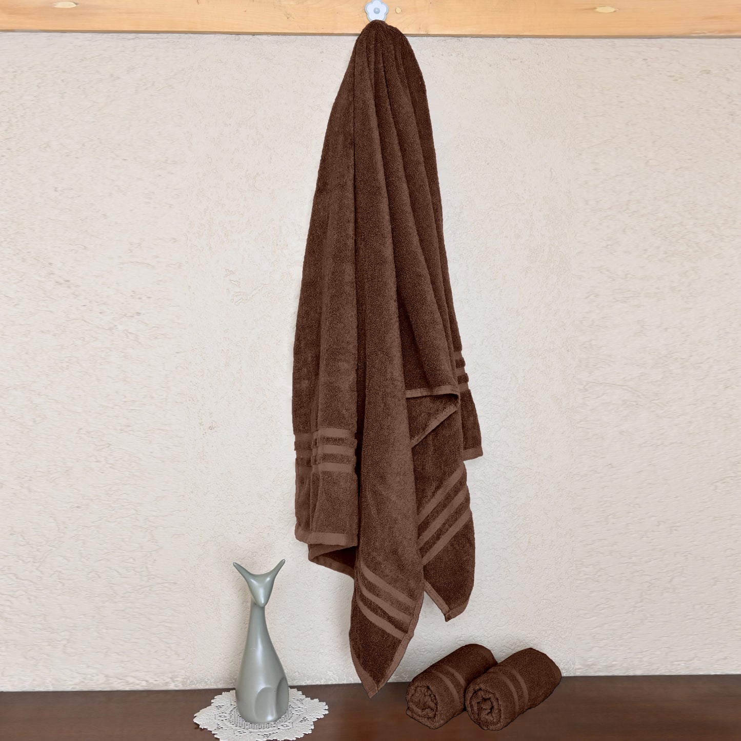 Brown Cotton Set of 3 Bath & Hand Towels Combo (40x60 cm, 30x30 cm)