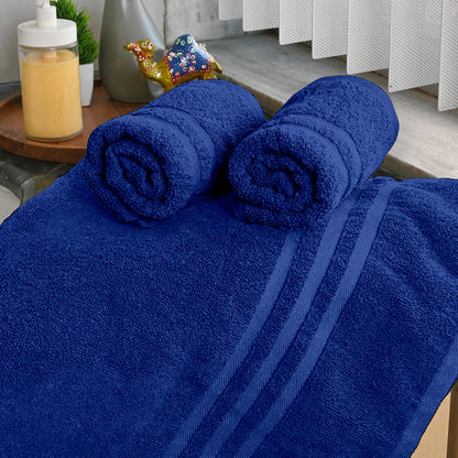 Blue Cotton Set of 3 Bath & Hand Towels Combo (40x60 cm, 30x30 cm)