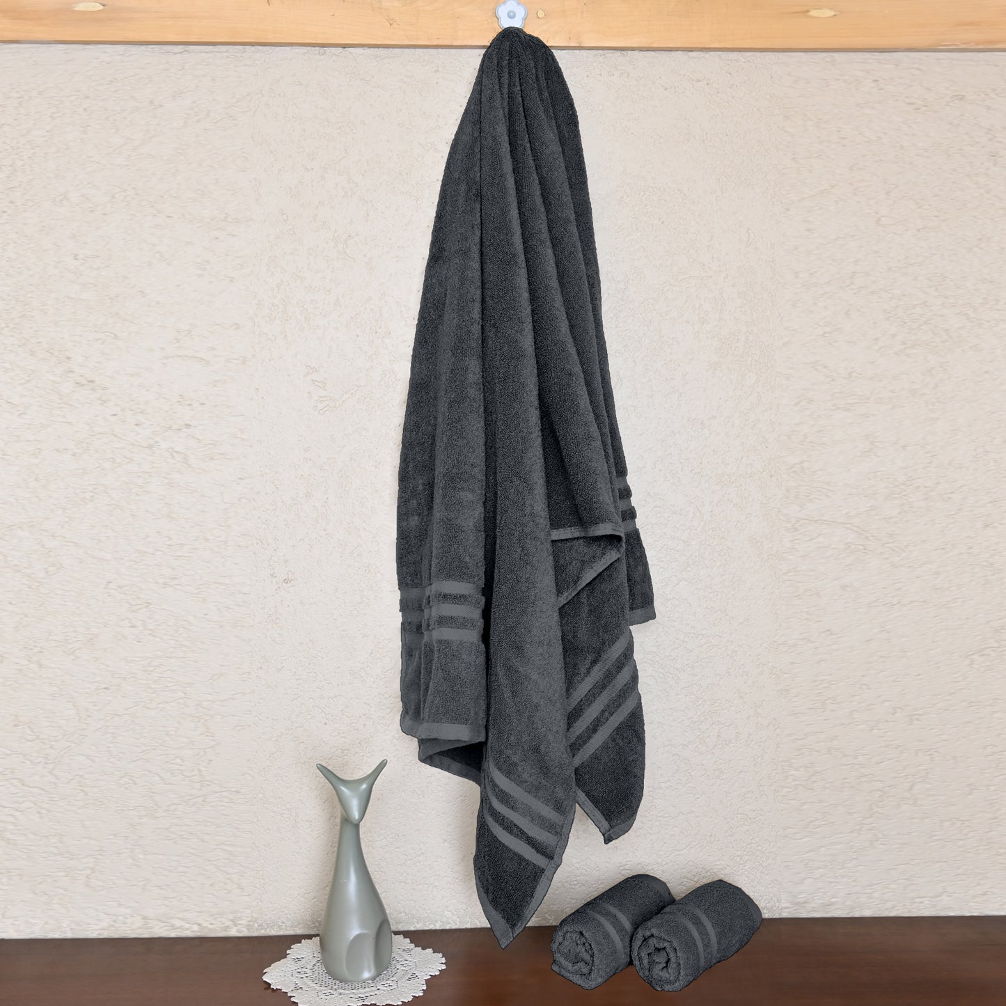 Grey Cotton Set of 3 Bath & Hand Towels Combo (40x60 cm, 30x30 cm)