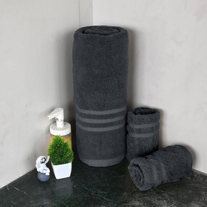Grey Cotton Set of 3 Bath & Hand Towels Combo (40x60 cm, 30x30 cm)