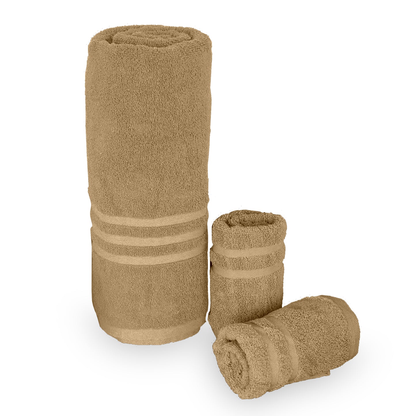 Beige Cotton Set of 3 Bath & Hand Towels Combo (40x60 cm, 30x30 cm)