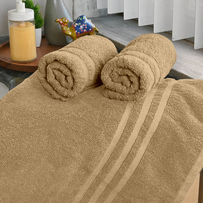 Beige Cotton Set of 3 Bath & Hand Towels Combo (40x60 cm, 30x30 cm)