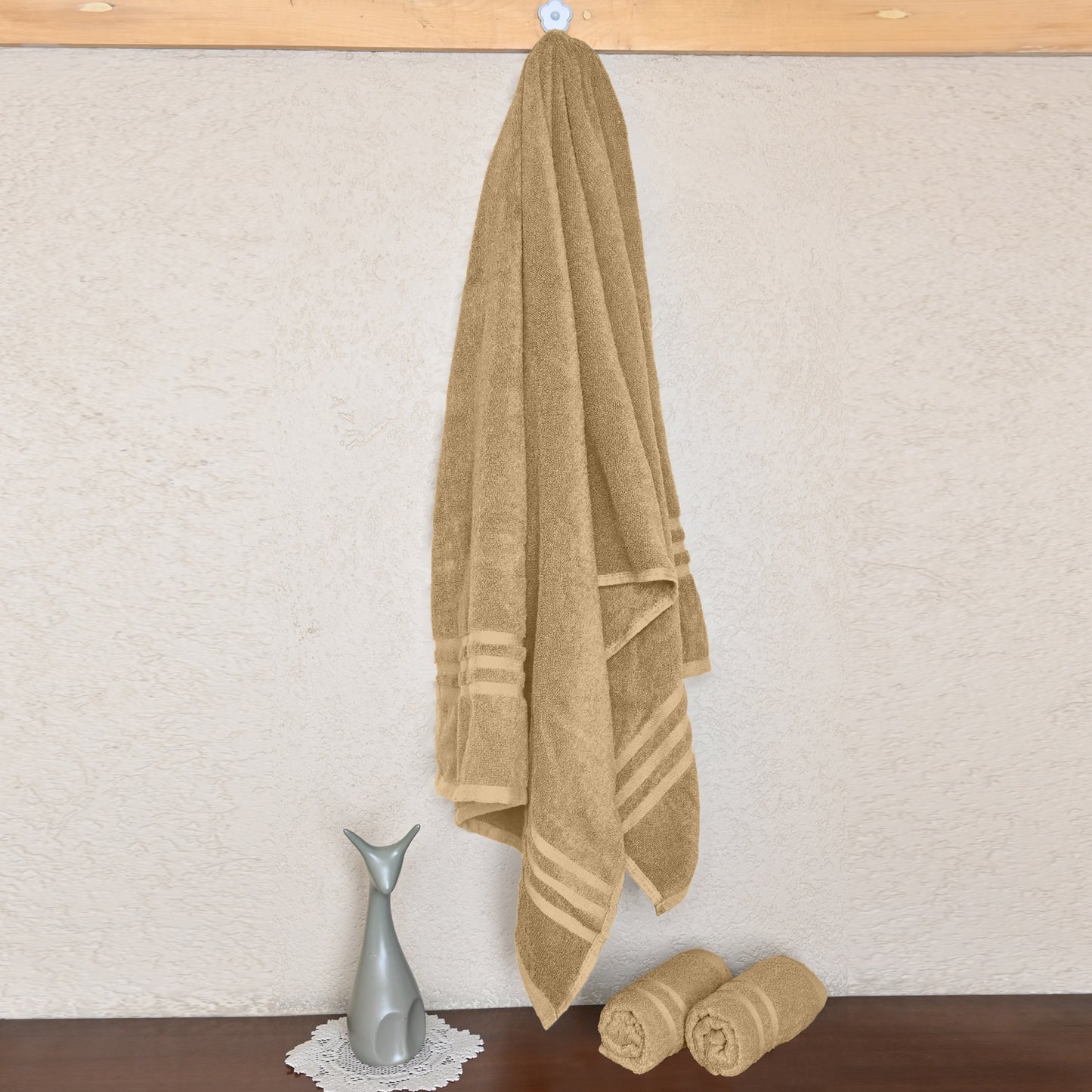 Beige Cotton Set of 3 Bath & Hand Towels Combo (40x60 cm, 30x30 cm)