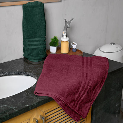 Maroon & Green Cotton Bath Towels Set of 2 (150x75 cm)