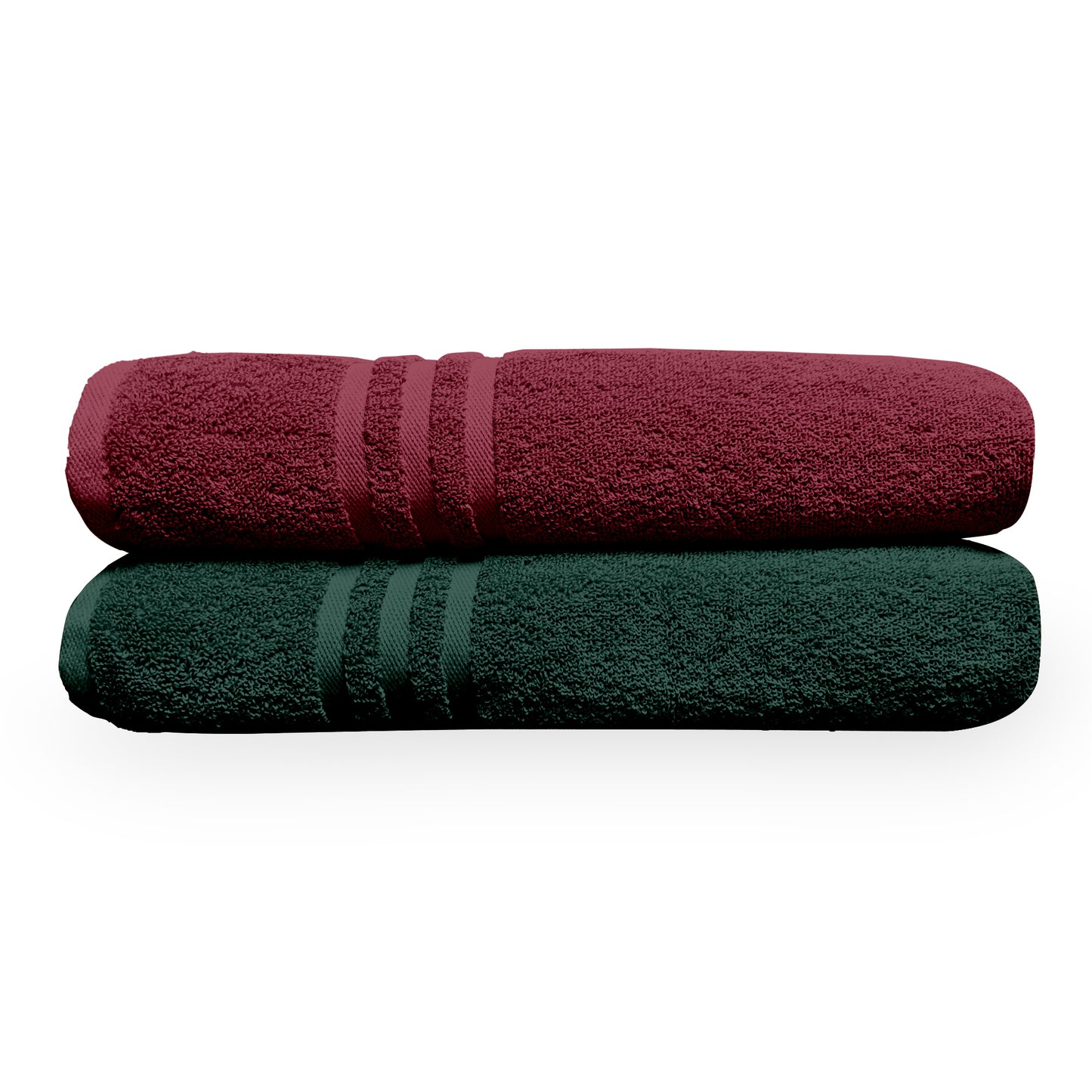 Maroon & Green Cotton Bath Towels Set of 2 (150x75 cm)