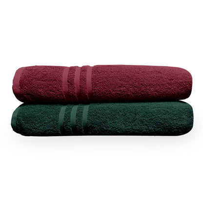 Maroon & Green Cotton Bath Towels Set of 2 (150x75 cm)