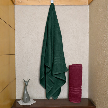 Maroon & Green Cotton Bath Towels Set of 2 (150x75 cm)