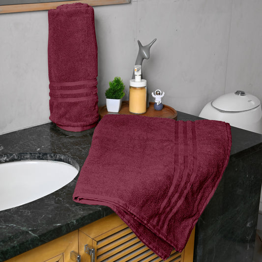 Maroon Cotton Bath Towels Set of 2 (150x75 cm)