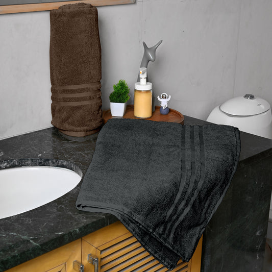 Brown & Grey Cotton Bath Towels Set of 2 (150x75 cm)