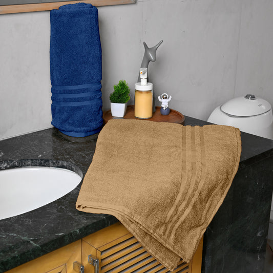 Blue & Beige Cotton Bath Towels Set of 2 (150x75 cm)