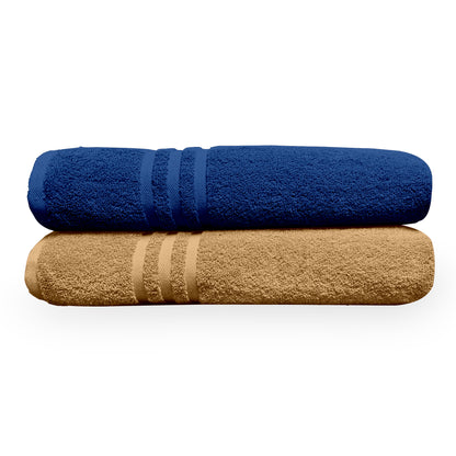 Blue & Beige Cotton Bath Towels Set of 2 (150x75 cm)