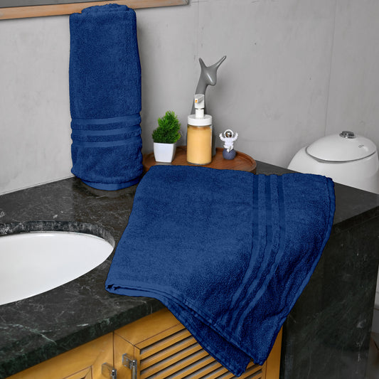 Blue Cotton Bath Towels Set of 2 (150x75 cm)