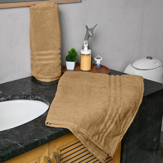 Beige Cotton Bath Towels Set of 2 (150x75 cm)
