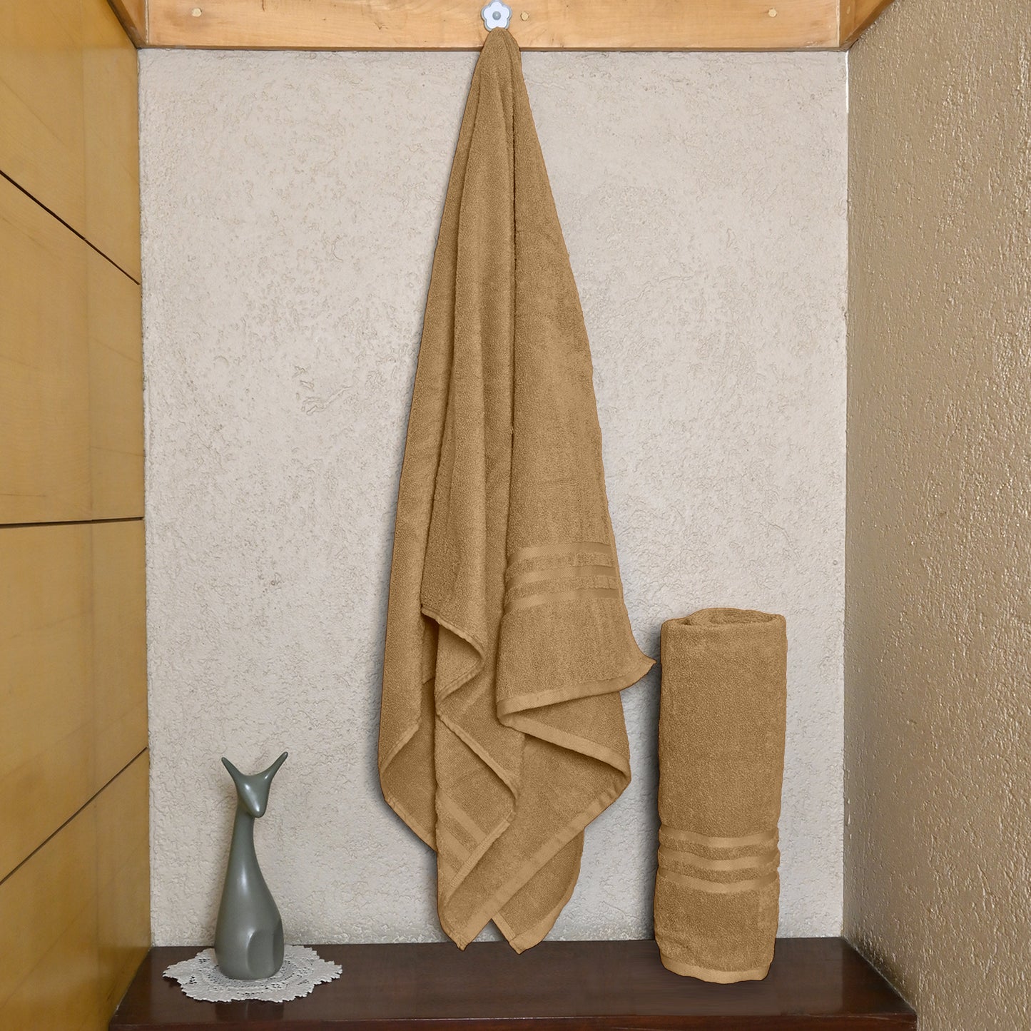 Beige Cotton Bath Towels Set of 2 (150x75 cm)