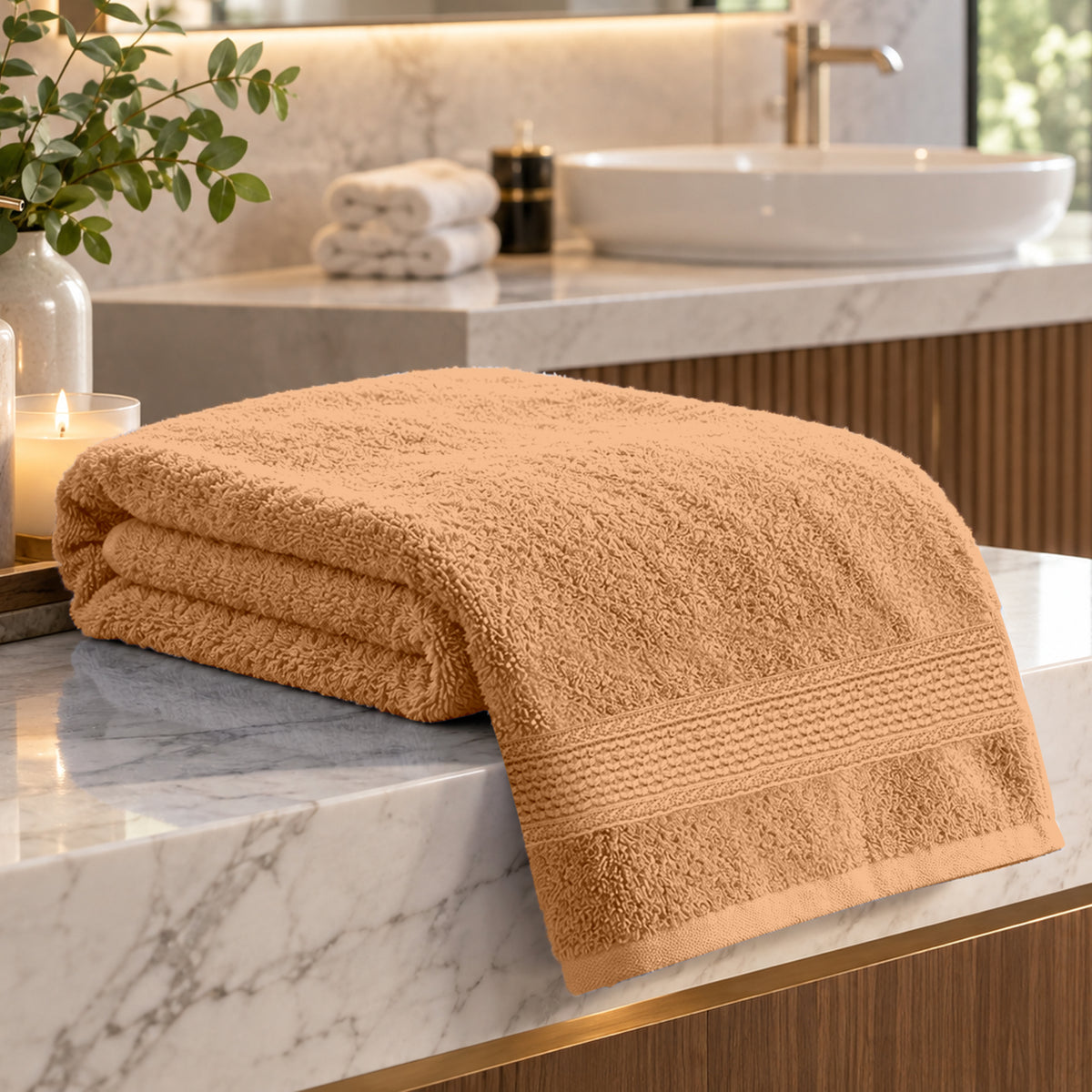Sand Beige Solid Cotton Bath Towel – 550 GSM | 150 × 75 cm