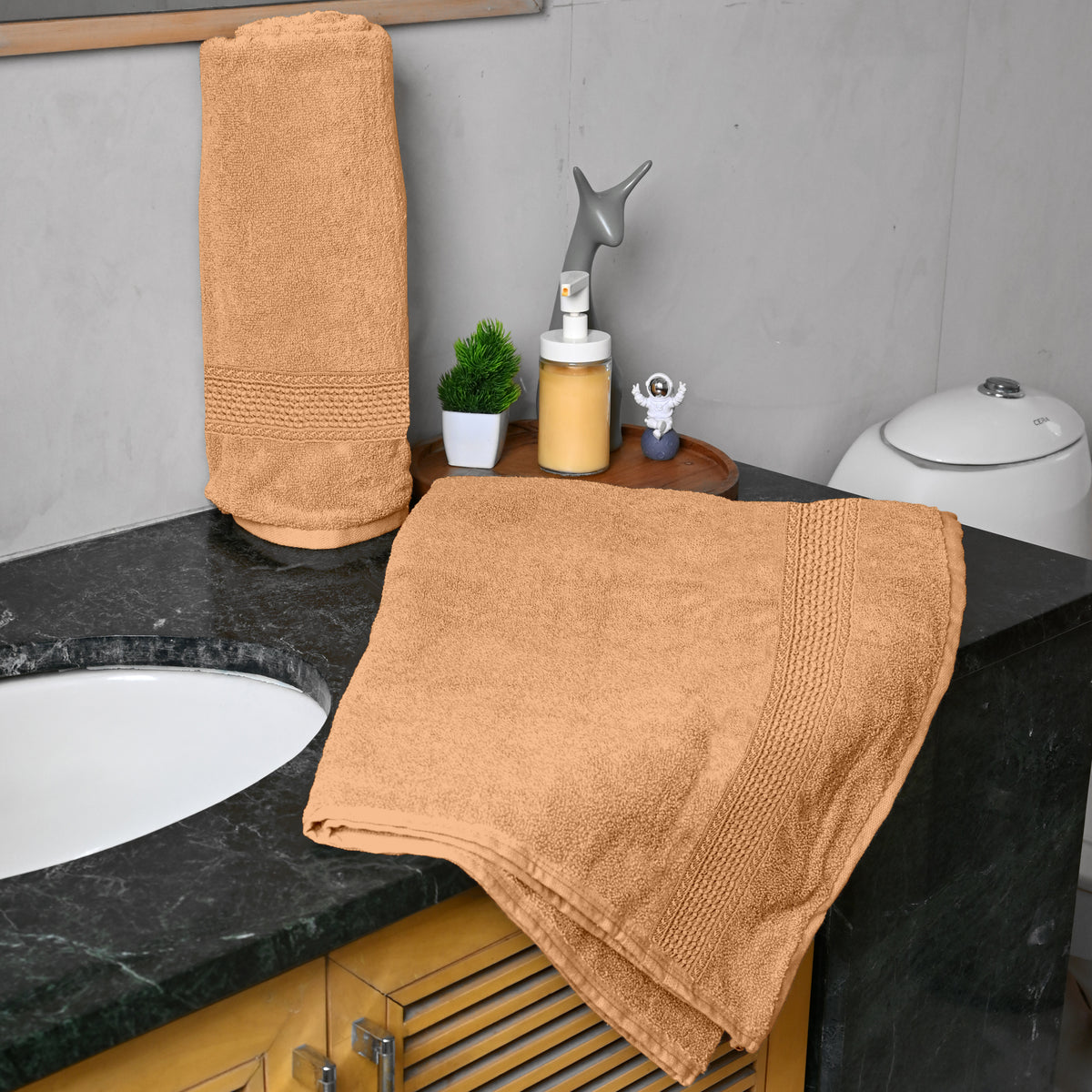 Sand Beige Solid 550 GSM Cotton Bath Towel Set of 2 | 150 × 75 cm