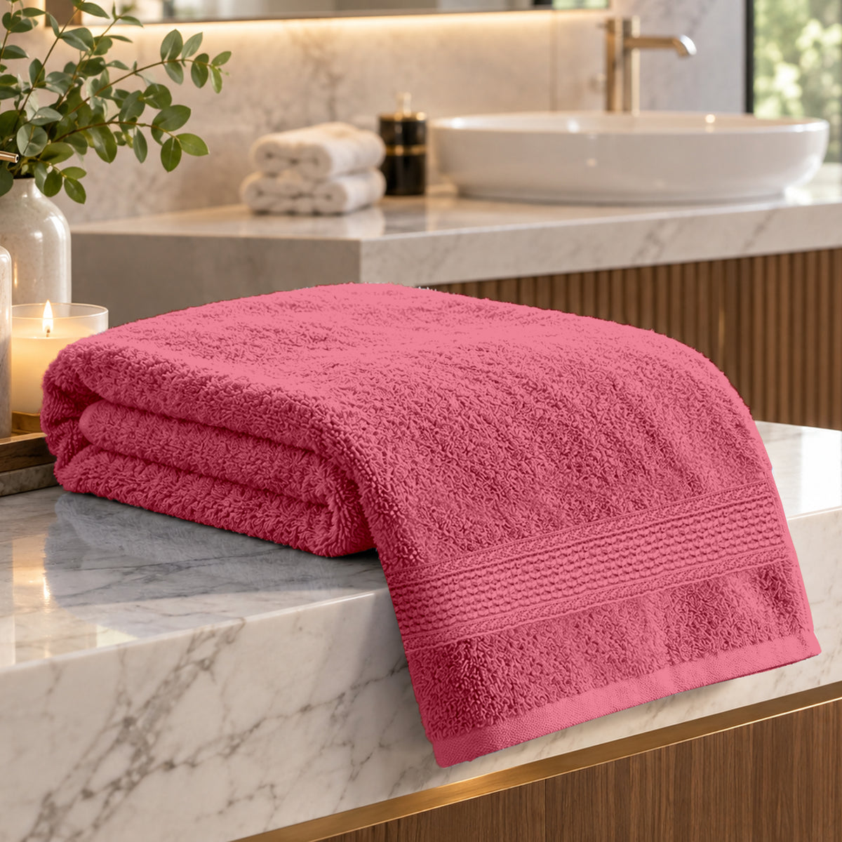 Pink Carnation Solid Cotton 550 GSM Bath Towel | 150 × 75 cm